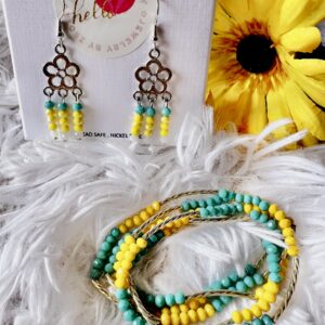 EMO Blue and Yellow Earring and Bracelet Set