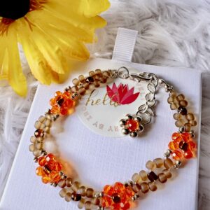 Brown and Orange Flower Beads Bracelet