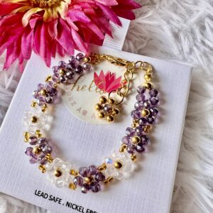 Purple and Clear Flowers Bracelet