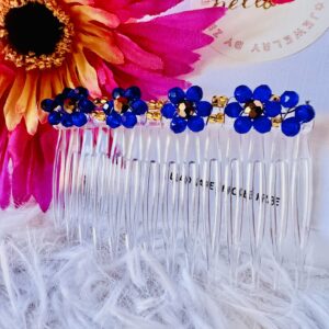 Blue Flower Beads Hair Comb