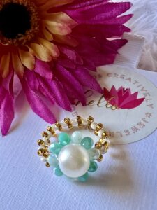 Sea Blue with Pearl Beads Ring