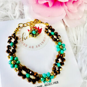 Beaded Sparkling Turquoise Flower Bracelet