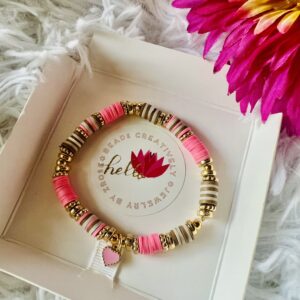 Pink Clay Beaded bracelet with heart