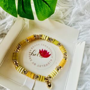 Yellow Gold Clay Beaded bracelet with heart